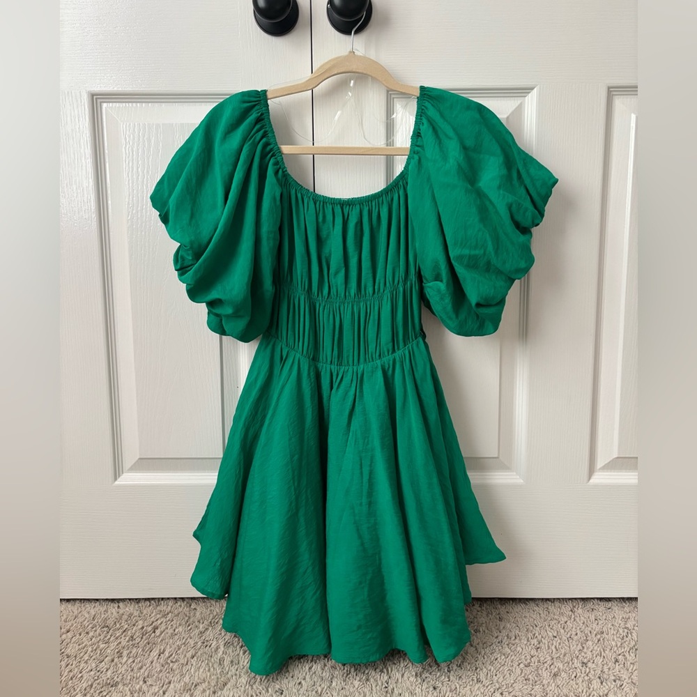 Altar'd State Green Sundress with Puff Sleeves and Scoop Neck
